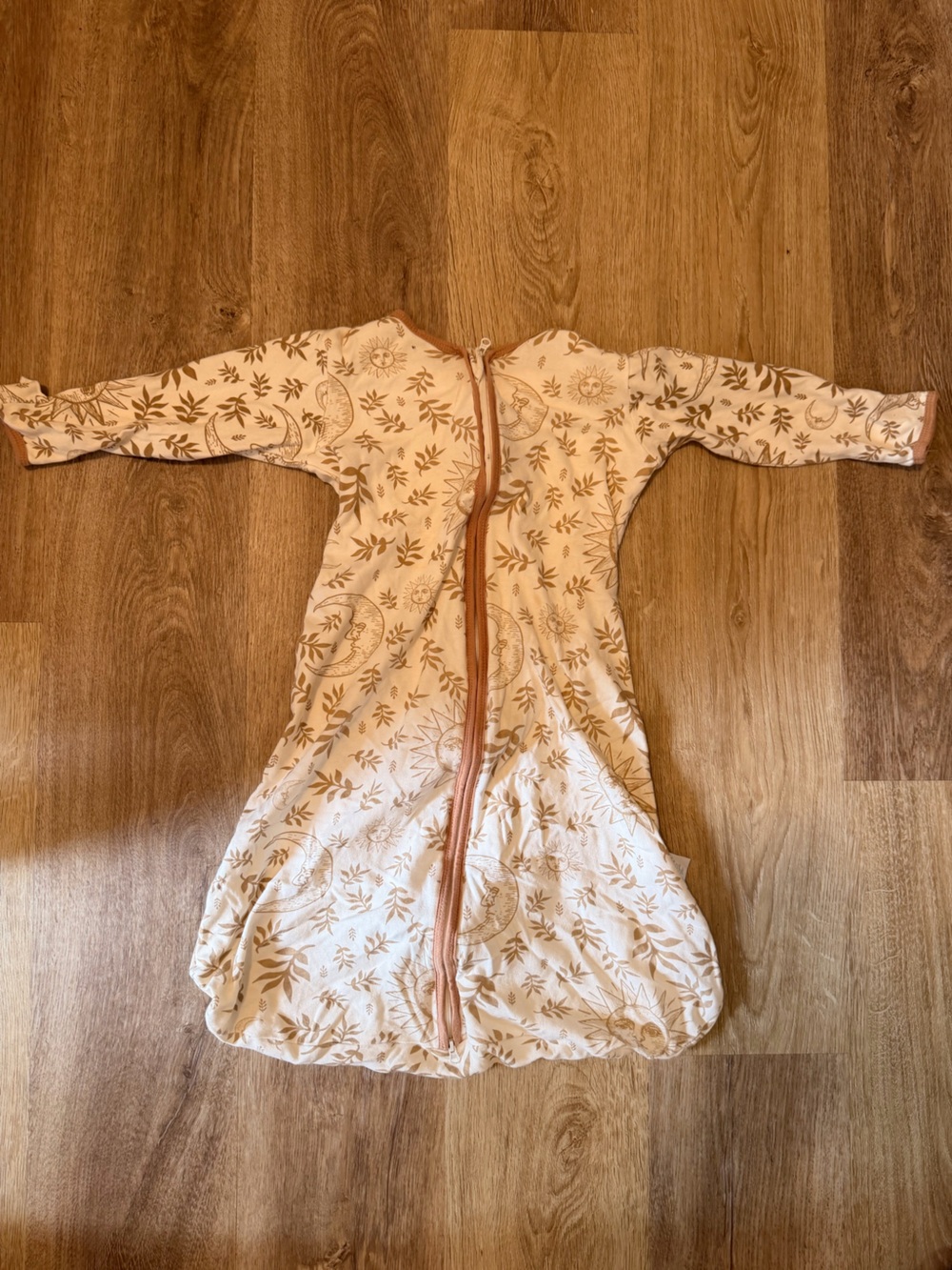 Organic cotton Neutral Sun & Moon Zip Sleep Sack - Peach Trim